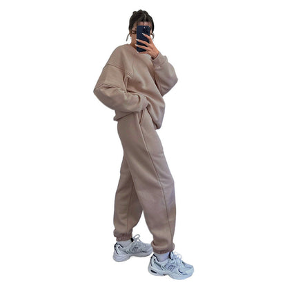 Autumn Winter Solid Color Round Neck Long Sleeve Sweaters Women Clothing Casual Loose Trousers Suit