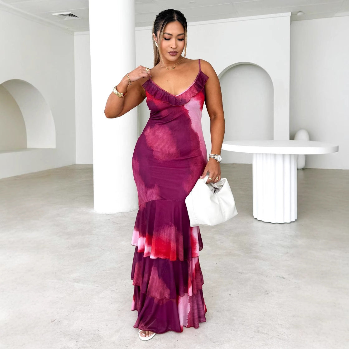 2025 Sexy Dress Sling Cake Lace Slim Fit Maxi Dress Women