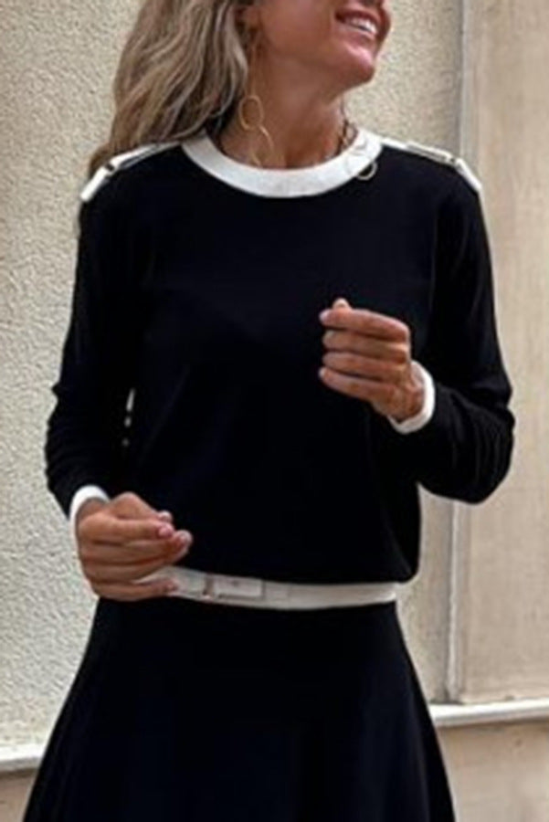 Spring Autumn Long Sleeve Irregular Asymmetric Solid Skirt Two Piece Set