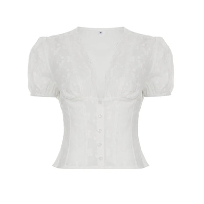 Ellarae Lace Puff Sleeve Crop Top