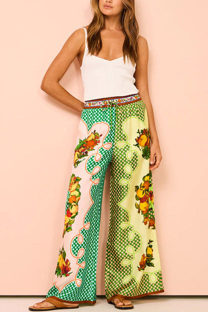 Printed Satin Short Sleeved Collared Shirt Trousers Casual Two Piece Suit Amplified craft