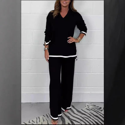 New Autumn Winter Casual Solid Color Knitted Long Sleeve Trousers Sets