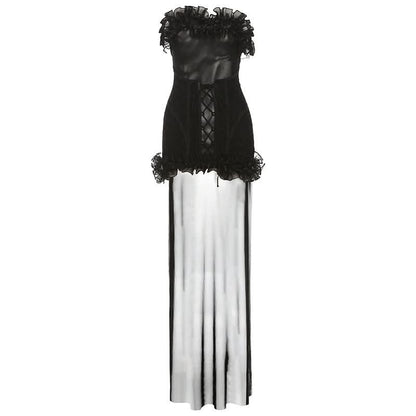 Ruffle mesh corset lace up mini dress  | Festival Outfits Women