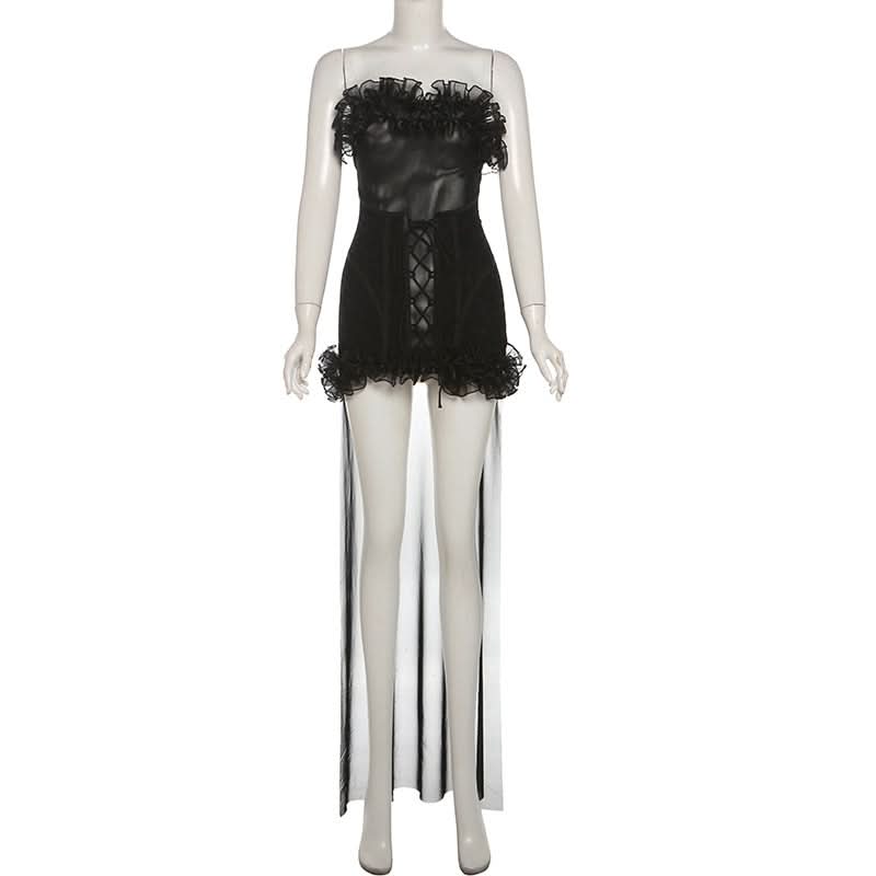 Ruffle mesh corset lace up mini dress  | Festival Outfits Women