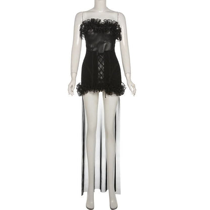 Ruffle mesh corset lace up mini dress  | Festival Outfits Women