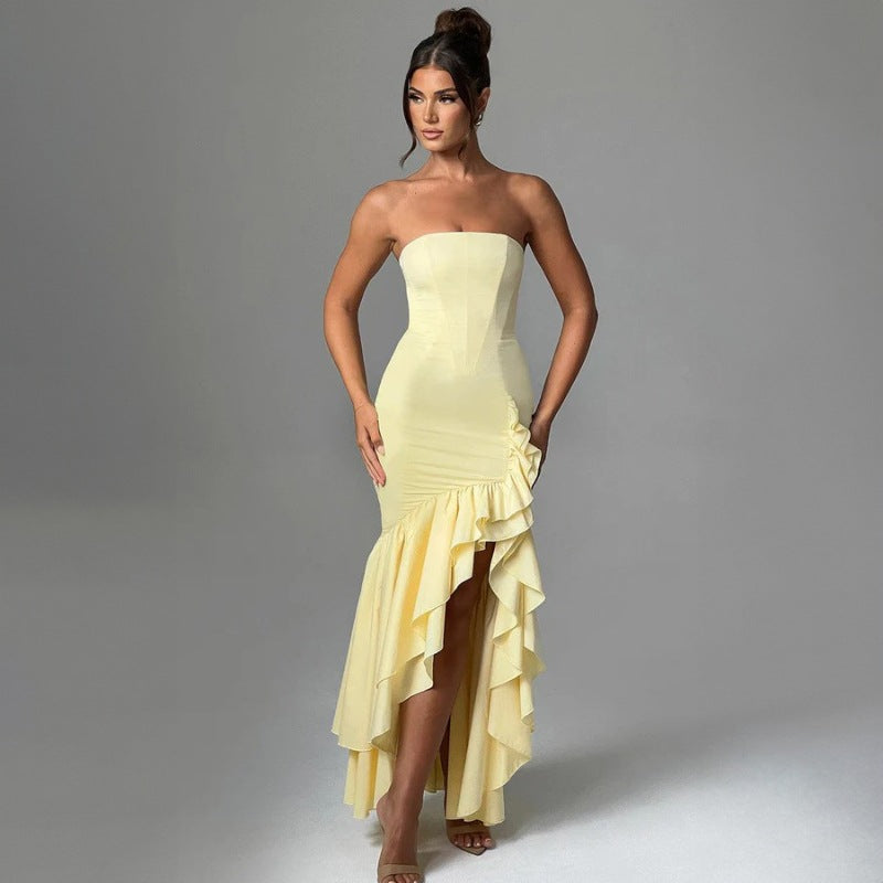Ladies' sexy off shoulder, sexy off shoulder strapless, hip hugging, irregular wave fashion party dress