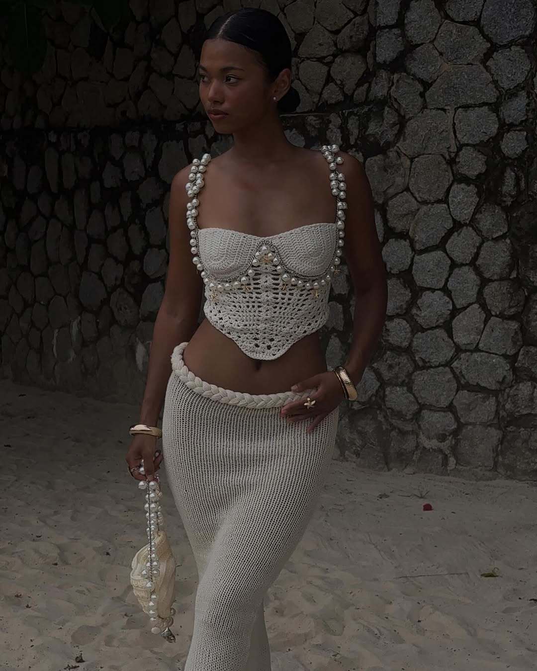 Spring Summer Sexy Solid Color Crop Top Spaghetti Strap Beaded Top Short Sets