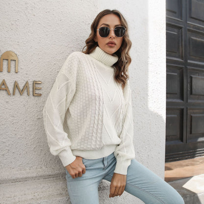 Design Three Dimensional Turtleneck Sweater Women Loose Autumn Winter Long Sleeve Sweater