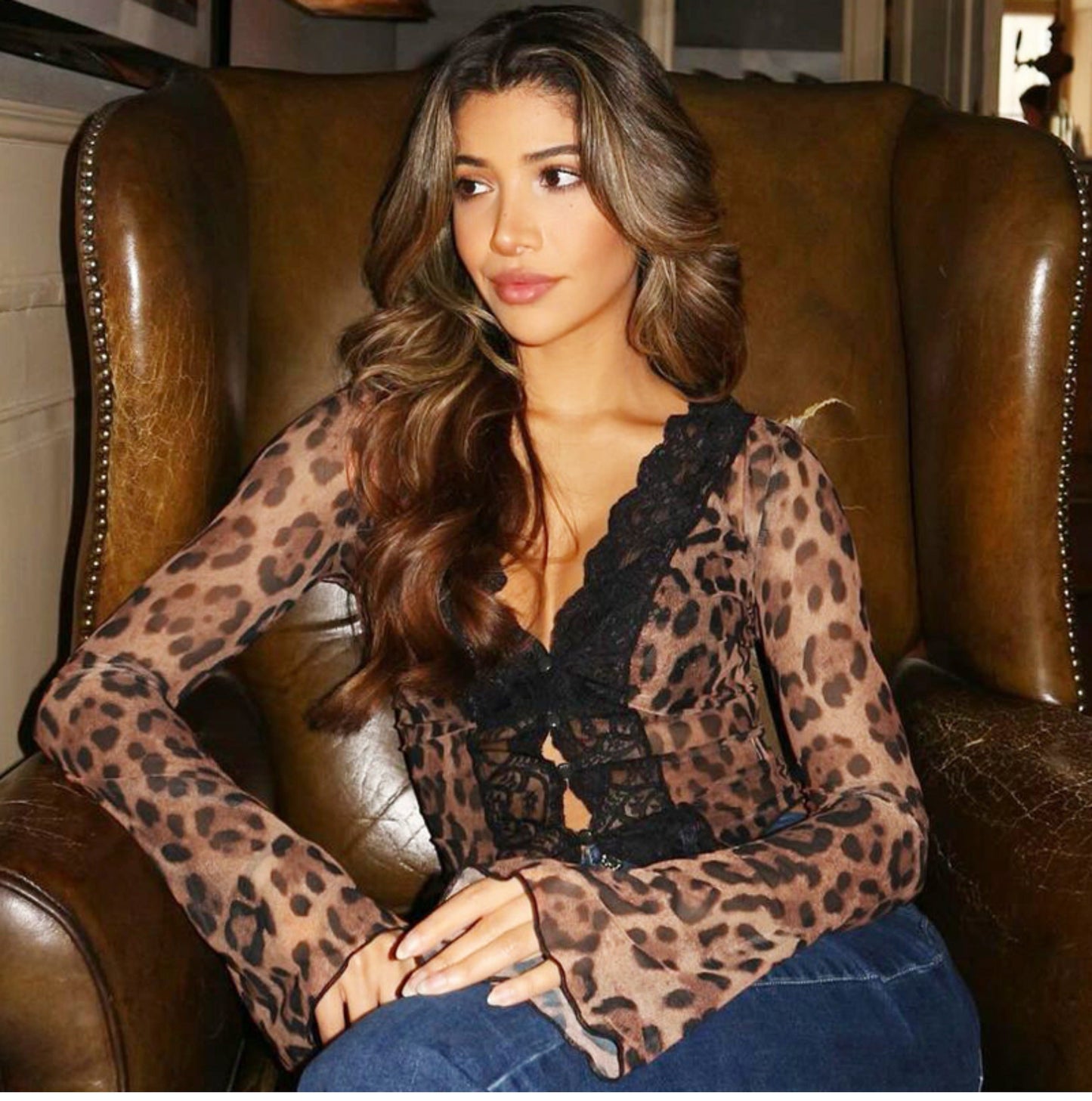 Wednesday Leopard Lace Mesh Top