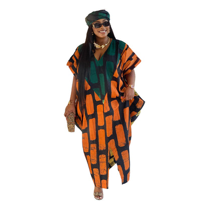 Sexy Slim Positioning Stitching Printing Color Contrast Loose Split Dress