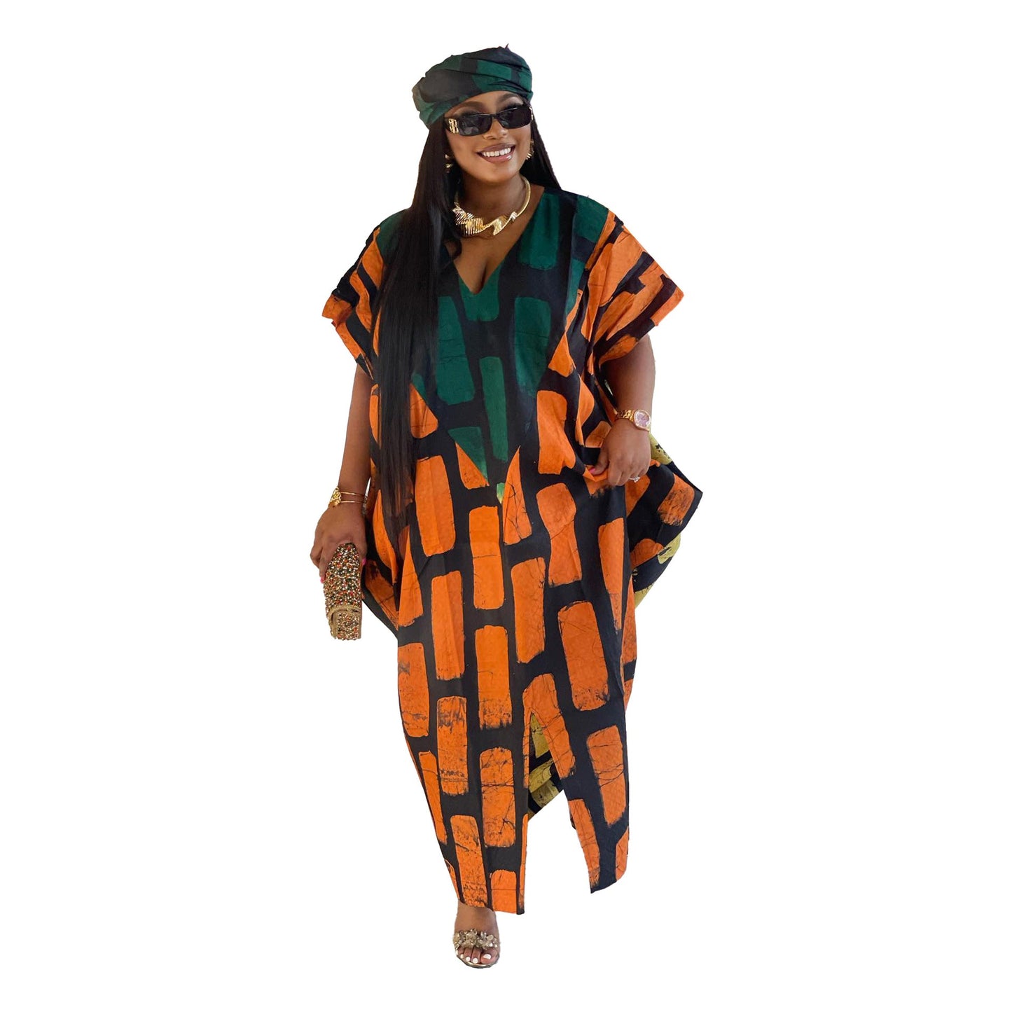 Sexy Slim Positioning Stitching Printing Color Contrast Loose Split Dress