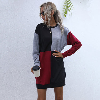 Autumn Women Clothing Long Sleeve Color Matching Sweater Dress