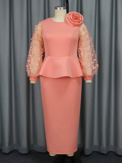 Party Cocktail Pink Dress Fashionable See through Sleeve High Waist Dress