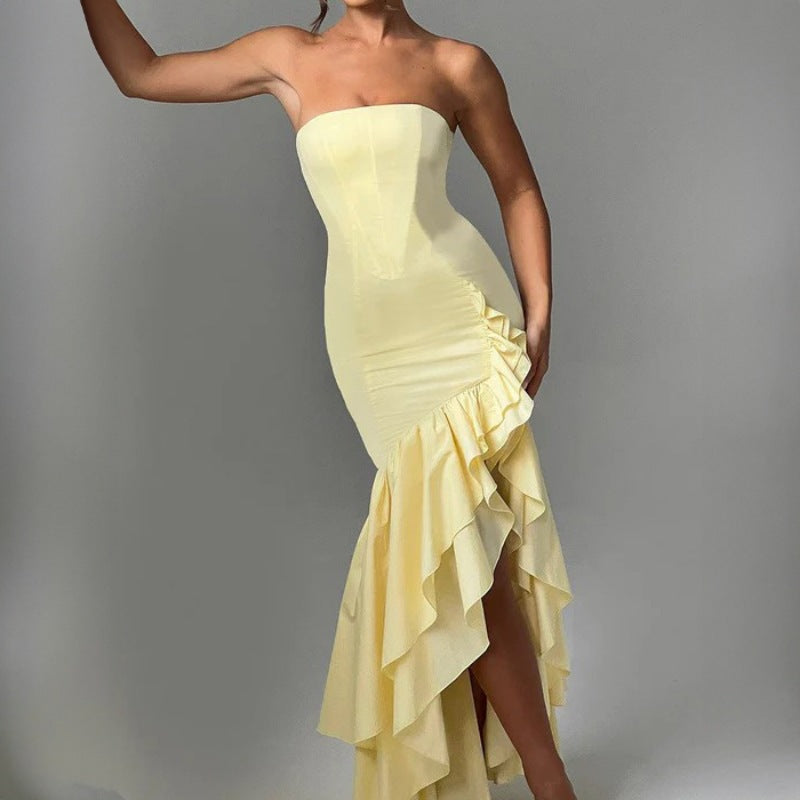Ladies' sexy off shoulder, sexy off shoulder strapless, hip hugging, irregular wave fashion party dress