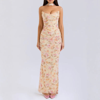 Sexy Dress Boning Corset Tube Top Skinny Sheath Skirt Long Skirt Set Autumn Two-Piece Set High Grade with Scarf