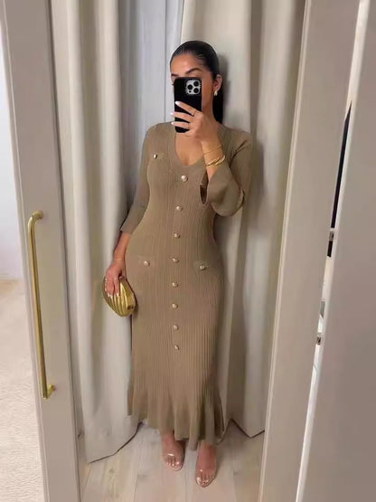 Fall Winter Long Slim Fit Slimming Knitted Long Sleeved Dress