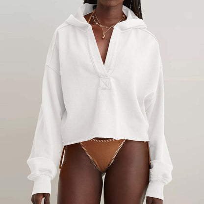 Loose Brand Hooded Sweatshirt Women Spring Autumn Women Clothing V neck Top Pullover Long Sleeved Shirt