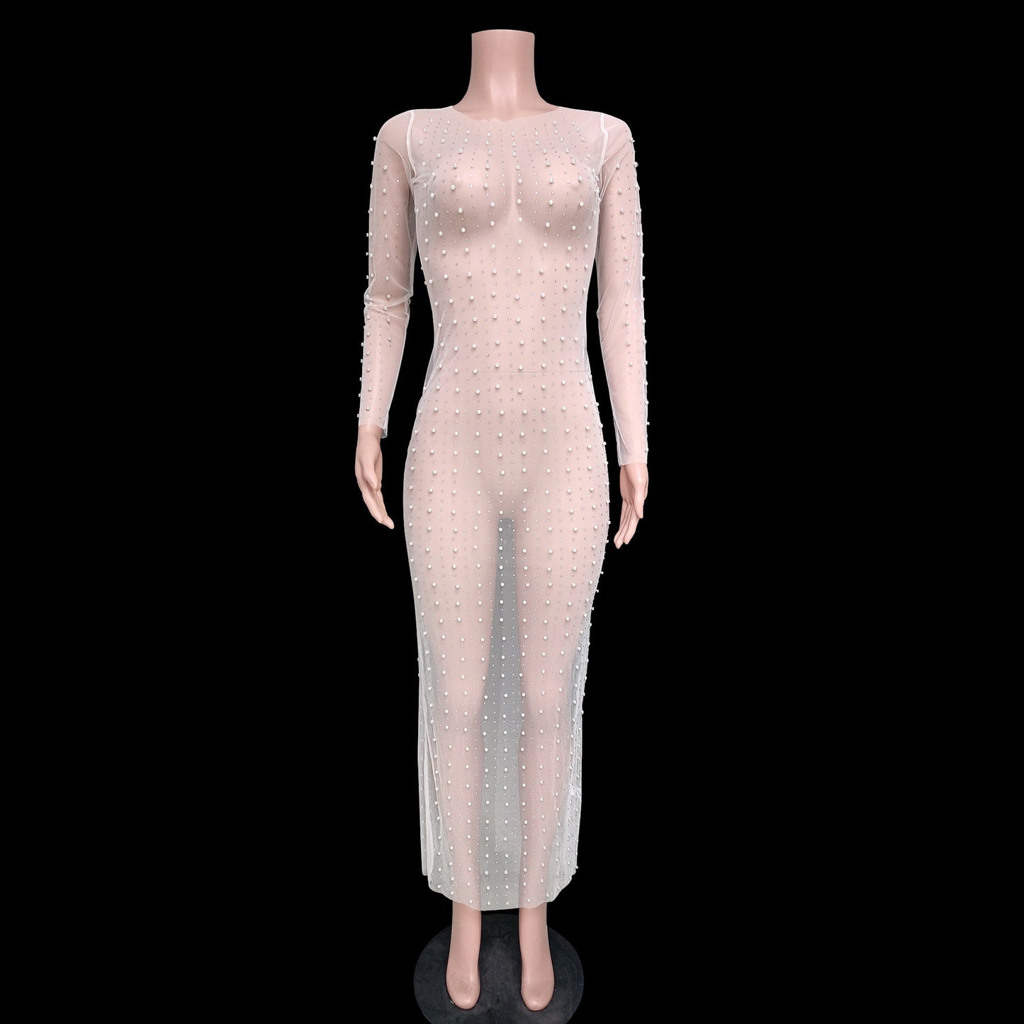 Sexy See through Light Diamond Bubble Beach Dress Mesh Long Sleeve Dress