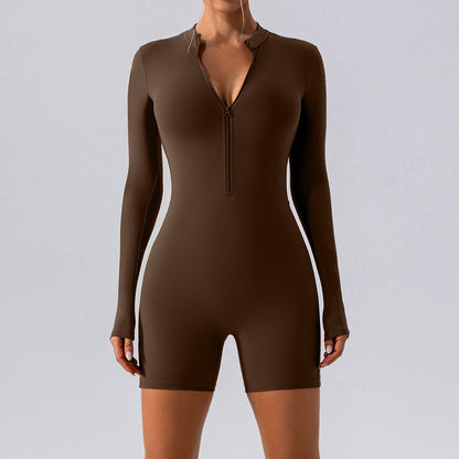 Long Sleeve Zipper One Piece Dance Training Fitness Sports Jumpsuit Sexy Tight Yoga Clothes Women