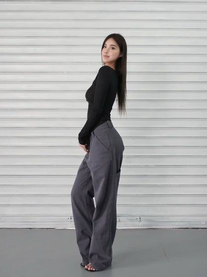 Slim-Fit Button-Up Ribbed Long Sleeve Top