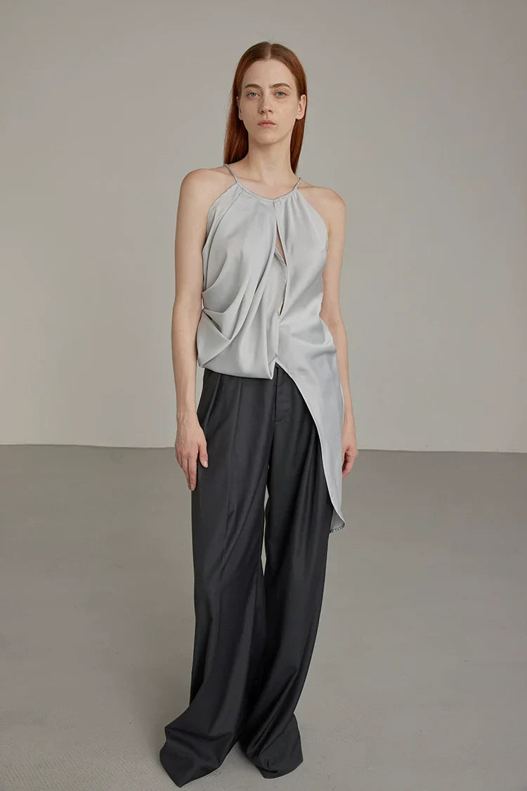 Black Wide-Leg High-Waist Trousers