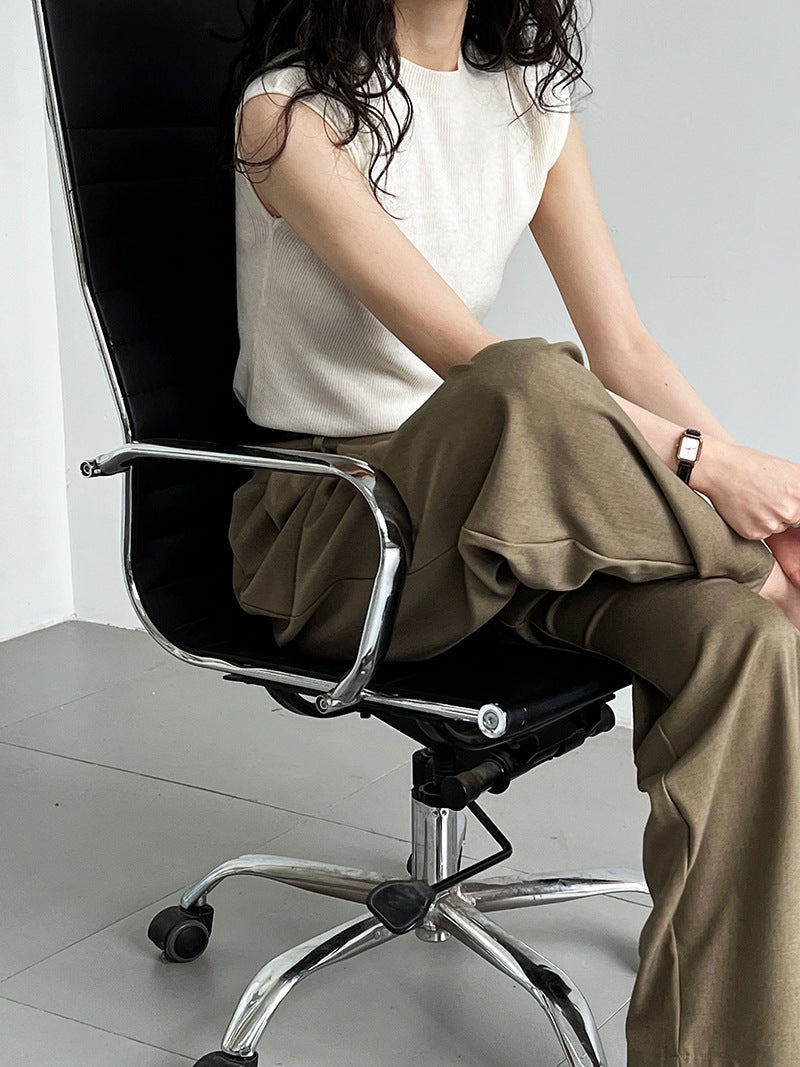 Spring Summer Slim Fit Cashmere Knitwear Top Simple Drop Shoulder Soft Glutinous Short Sleeve Bottoming Shirt Women