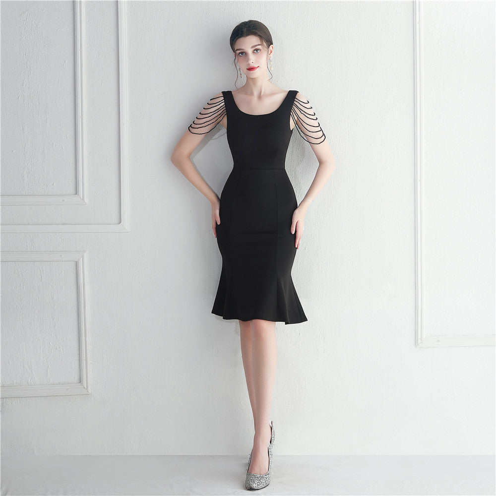 Short Beaded Bridesmaid Exhibition Welcome Car Model Etiquette Short Dress