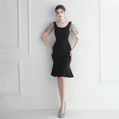 Short Beaded Bridesmaid Exhibition Welcome Car Model Etiquette Short Dress