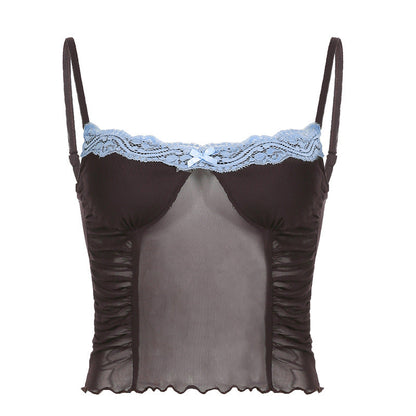 Patchwork Mesh Crop Cami Top
