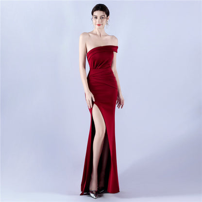 Dress Satin off Shoulder Hosting Celebration Annual Party Cocktail Evening Dress