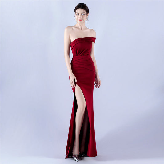 Dress Satin off Shoulder Hosting Celebration Annual Party Cocktail Evening Dress