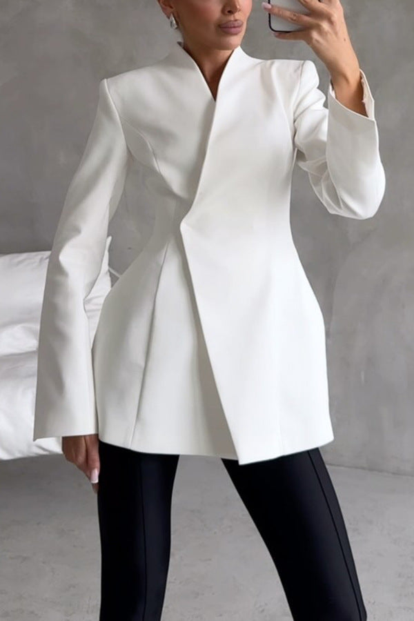 Long sleeved satin top S V collar single button long sleeved set