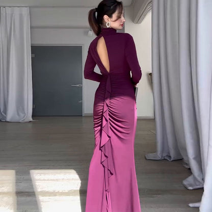 Autumn Slim Fit Exposed Back Waist Tight Hip Bag Special Dress