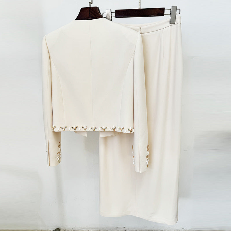 Star Heavy Industry Beads Cardigan Coat Split Skirt Set Two Piece Set