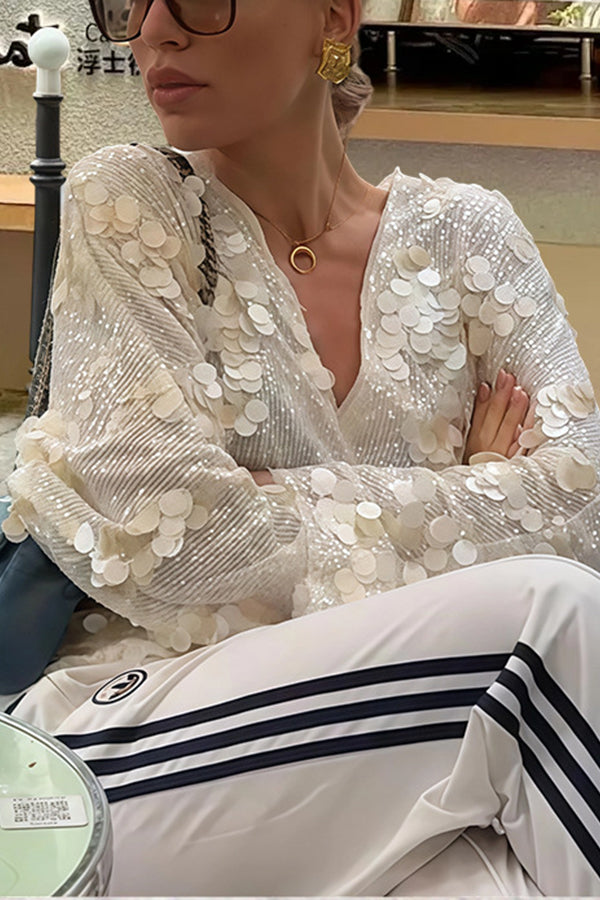 Fashion Sequined Casual Long-sleeved Tie Loose Coat