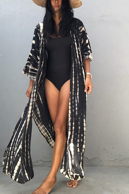 Boho Tie-dye Print Hooded Kimono Cover-up