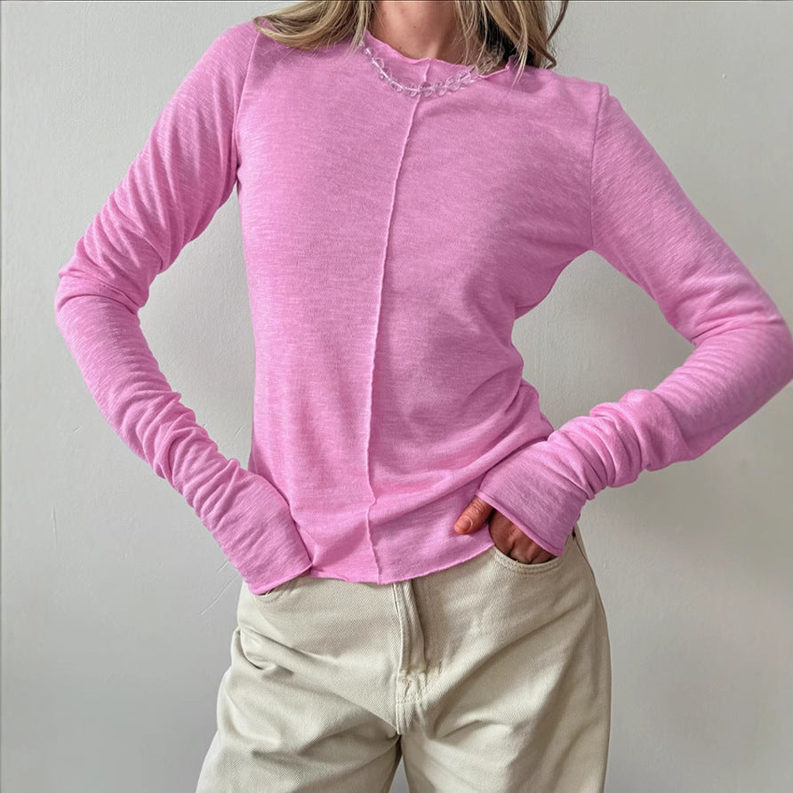 Inner Wear Solid Color round Neck Pullover Long Sleeve T shirt Women Top
