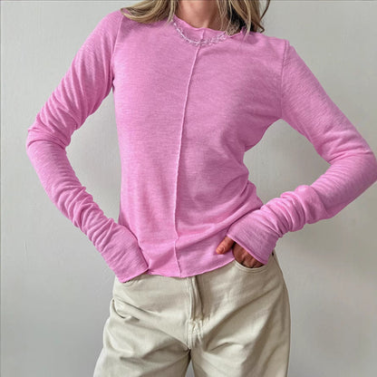 Inner Wear Solid Color round Neck Pullover Long Sleeve T shirt Women Top