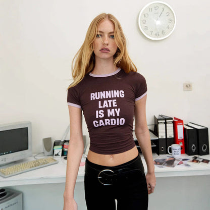 Street English Printed Short Slim Short Sleeved Tops Spring Summer Arrival Women Clothing