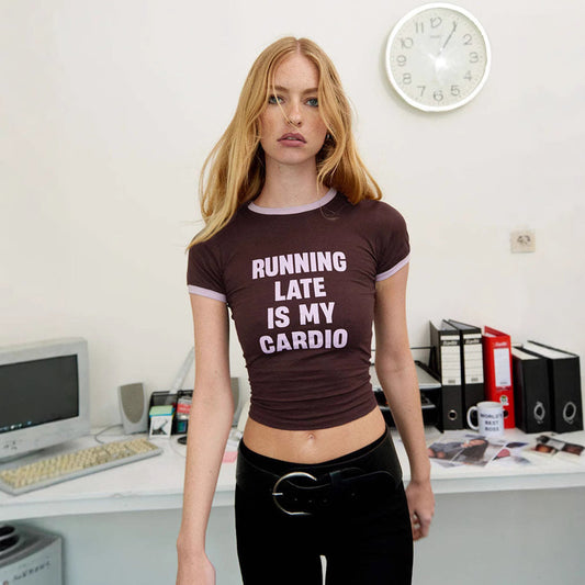 Street English Printed Short Slim Short Sleeved Tops Spring Summer Arrival Women Clothing