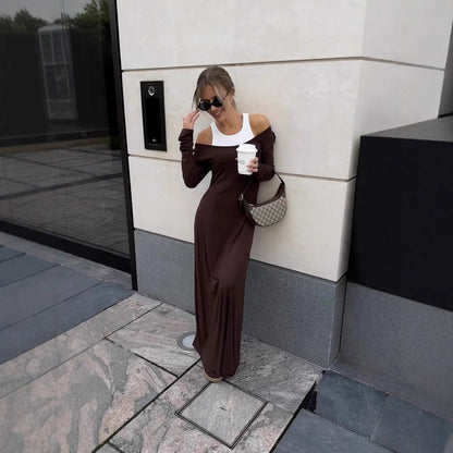 Long Sleeve Stitching Faux Two Piece Vest Sexy Dress