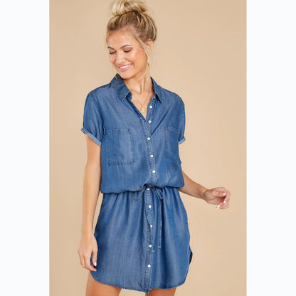 Spring Summer Casual Belt Single-Breasted Denim Dress