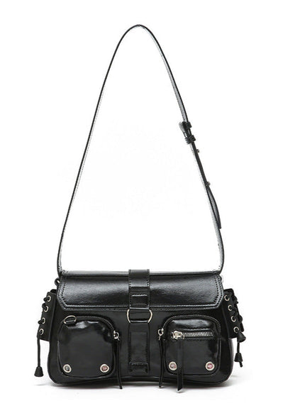 Crimson Utility Buckle Shoulder Bag – Multi-Pocket Street Style