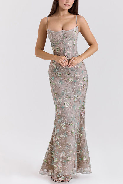 Stylish Sleeveless Halter-neck Slim-fit Backless Tie-up Elegant Maxi Dress
