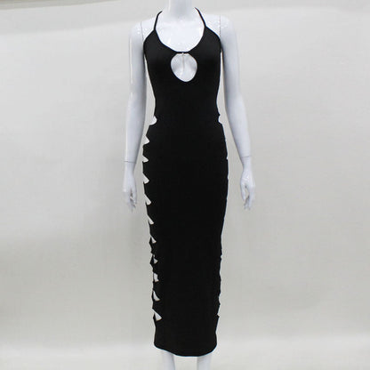 Women Clothing Sexy Halter Suspender Dress Side Ripped Sexy Maxi Dress Slim Dress