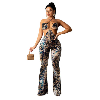 Women Clothing Sexy Cutout Halter Women Jumpsuit Trousers Bell Bottom Pants