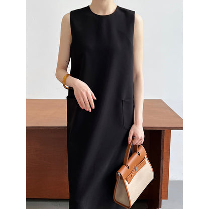 Simple Graceful Office Sleeveless Suit Vest Dress Women Loose round Neck Drooping Straight Dress
