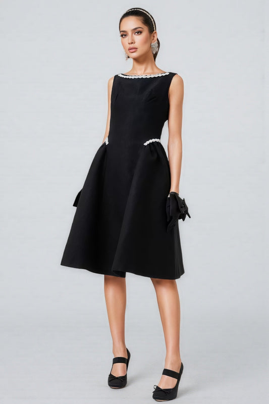 Loretty Sleeveless Flowers Pearl Midi Dress