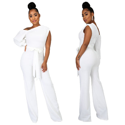 Women Wear Solid Color One-Shoulder Women Wide Leg Women Jumpsuit