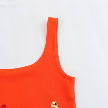 Beachside Dreams Starfish Sequin Wave Hem Stretch Tank Mini Dress